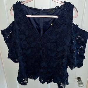 Kobi Helperin Tinley Cold-Shoulder Lace Blouse - Medium - Midnight Blue - NWT